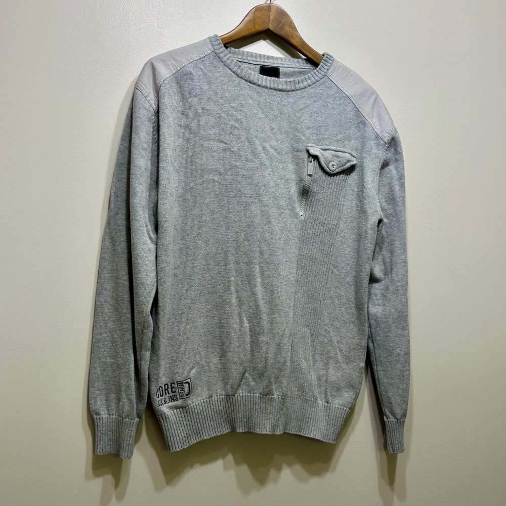 Jack & Jones Edward Knit Long Sleeve Crewneck Comfy Sweater Shirt Top Grey